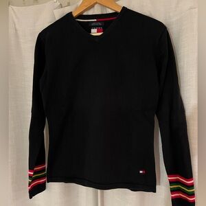 Vintage Tommy Hilfiger tight knit navy v-neck sweater.